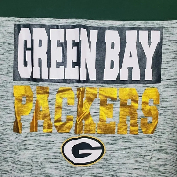 Women’s NFL Green‎ Bay Packers Football Logo SZ S Small Ringer Tee Gold Stripes - Picture 2 of 12
